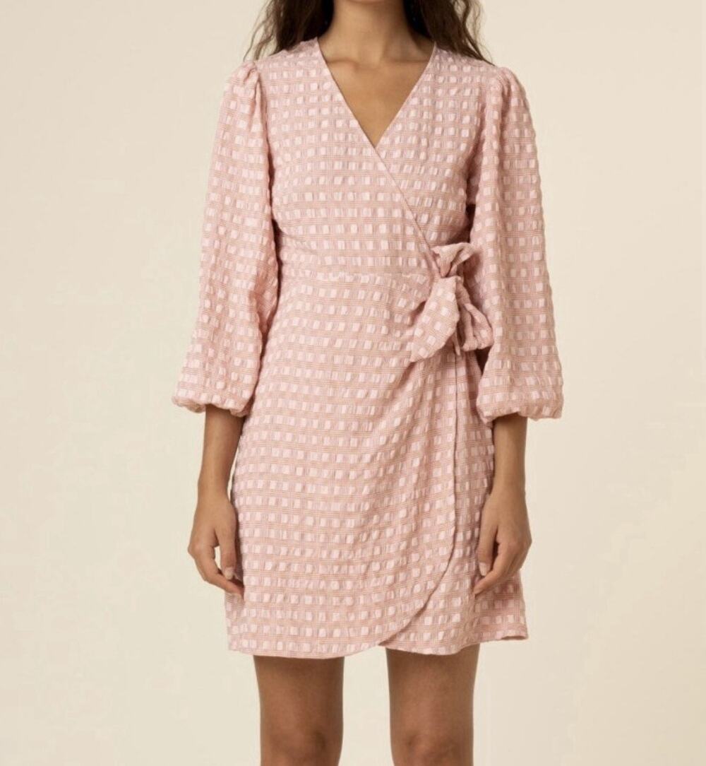 FRNCH Paris Acela Pink Dress Women’s Large Wrap Dress Long Sleeve V Neck Boho